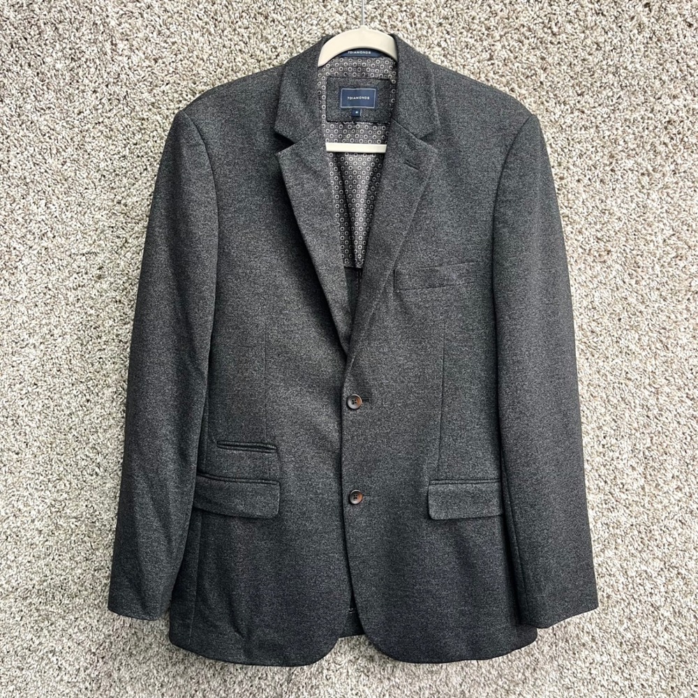 7 Diamonds Blazer Men's Medium Kent‎ Charcoal Gray 2-Button Stretch Suit Jacket
